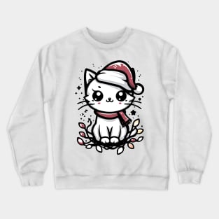 Cute Christmas Cat Santa Hat Christmas Lights Adorable Crewneck Sweatshirt